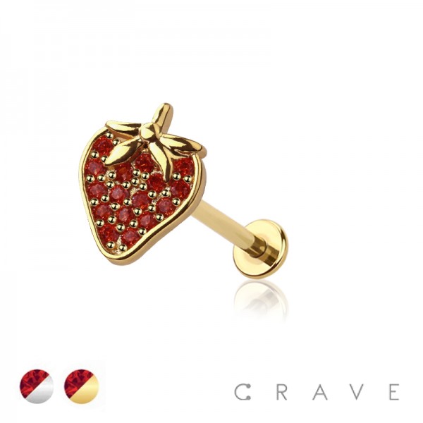 STRAWBERRY MULTI CZ TOP THREADLESS (PUSH IN) 316L SURGICAL STEEL LABRET SET